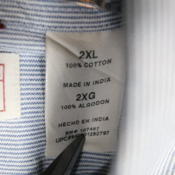Levi Strauss Signature‎ Mens XL White Blue Striped Cotton Long Sleeve Button Up - Picture 4 of 7